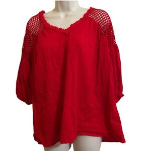 Entro Red Blouse with Crochet/lace Sleeves- NWT
